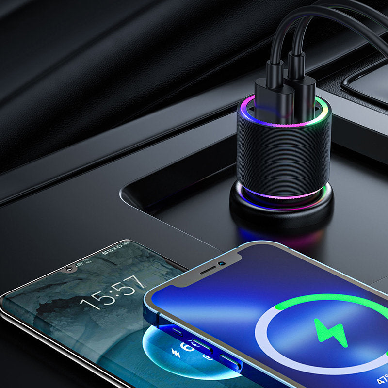 2x USB car charger with backlight 24W black - Carlat