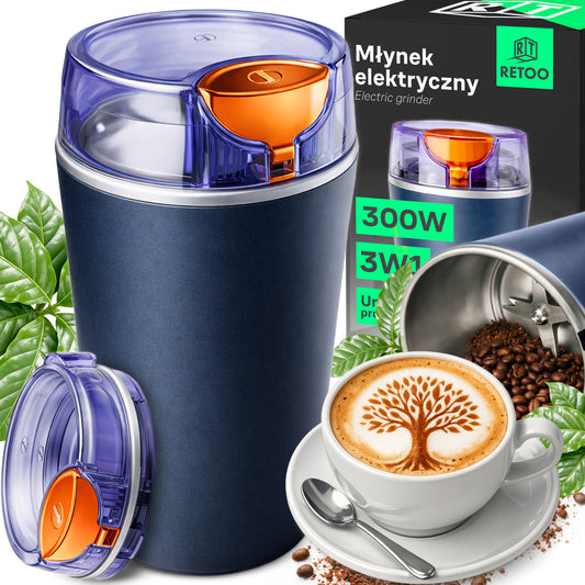 3-in-1 Electric Coffee, Nut, and Spice Grinder, Powerful 300W, Navy Blue -e657 - Carlat