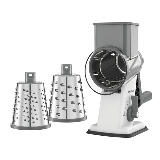 3-in-1 Rotating Drum Grater, Gray, with 3 Interchangeable Stainless Steel Drums, Kinghoff, KH-1959 - Carlat