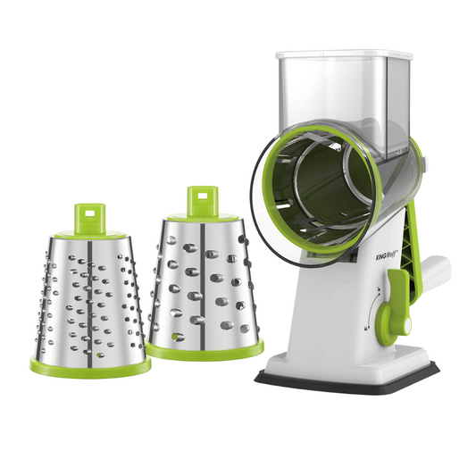 3-in-1 Rotating Drum Grater, Green, with 3 Interchangeable Stainless Steel Drums, Kinghoff, KH-1960 - Carlat