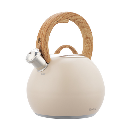 3-liter matte beige steel kettle with a wood-grain handle, Klausberg KB-7956 - Carlat