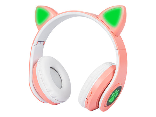 32-821# Bluetooth 5.0 Headphones with LED Lights and Pink Ears - Carlat