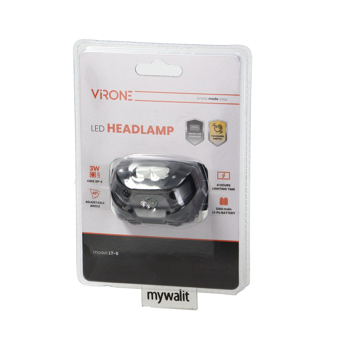 3W LED Headlamp, 120 lm, 1200 mAh Li-Po, adjustable head