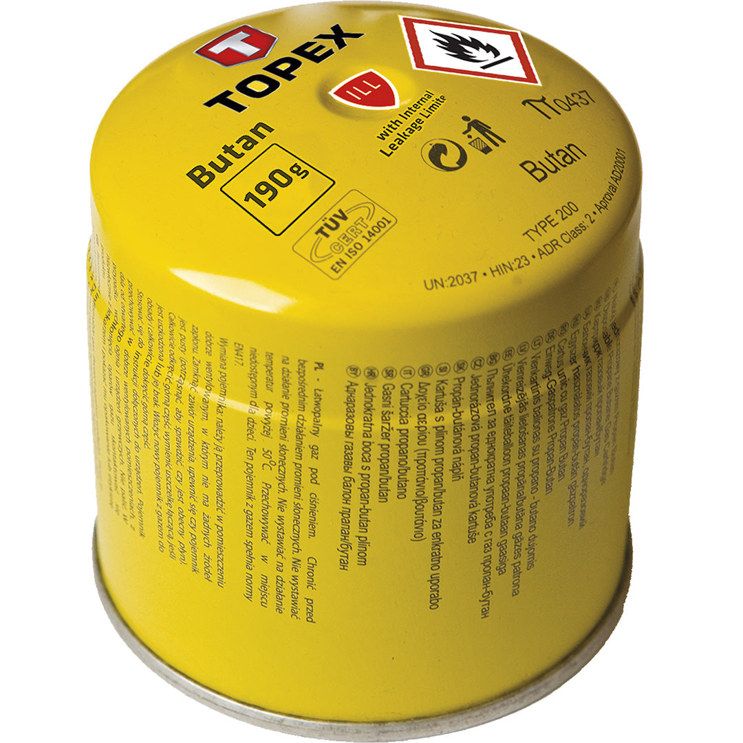 TOPEX Camping – Butane gas cartridge, 190 g, gas flow shut-off system