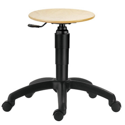 Workshop stool swivelling on stable base without wheels