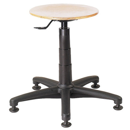 Workshop stool swivelling on stable base without wheels