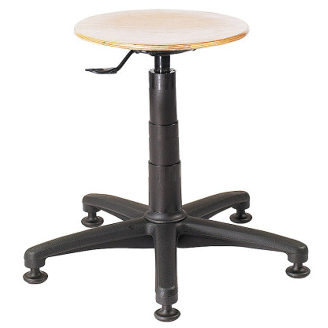 Workshop stool swivelling on stable base without wheels