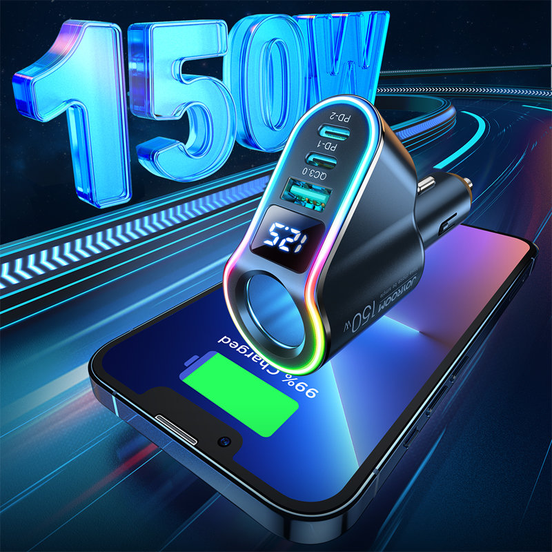 4in1 Fast USB-A car charger 2x USB-C PD 150W black - Carlat