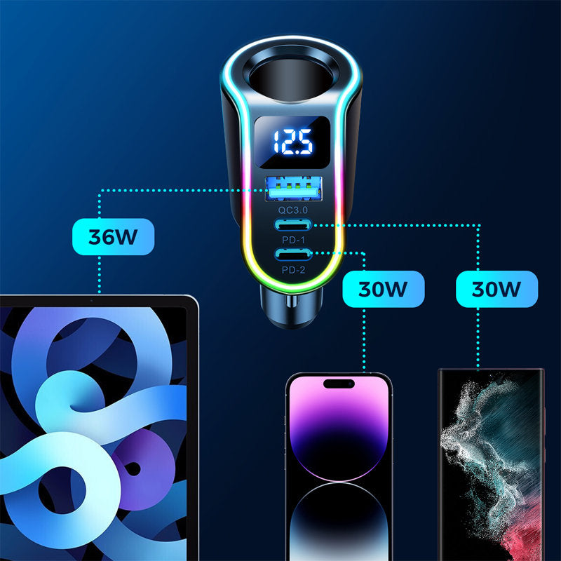 4in1 Fast USB-A car charger 2x USB-C PD 150W black - Carlat