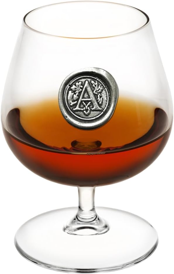 English Pewter Company Brandy Snifter Glass, 14.5 oz, with Monogram Initial