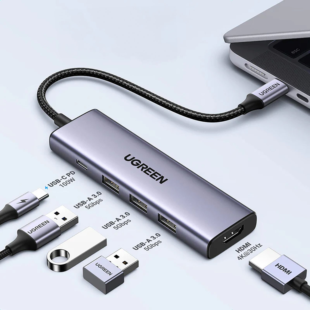 5in1 HUB adapter USB-C - USB-C PD / HDMI / 3x USB-A 3.0 - gray - Carlat