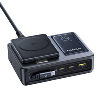 5in1 USB-A UAB-C charging station with 140W Qi2 retractable cable display - black - Carlat