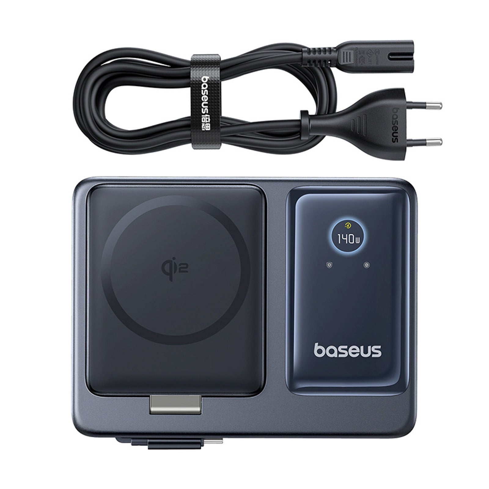 5in1 USB-A UAB-C charging station with 140W Qi2 retractable cable display - black - Carlat