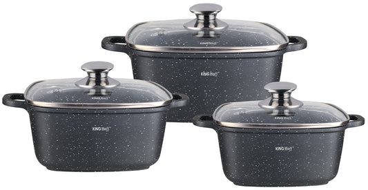 6-piece cookware set, stainless steel: 20x20x8 cm (diameter) - 2.8 L, 24x24x10 cm (diameter) - 4.4 L, 28x28x11 cm (diameter) - 6.5 L, Kinghoff - Carlat