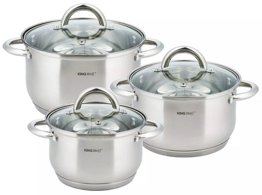 6-piece cookware set, steel, diameters 16, 18, 20 cm, Kinghoff - Carlat