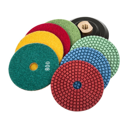 Stone polishing disks wet + plate dia. 100mm set 8 elements.