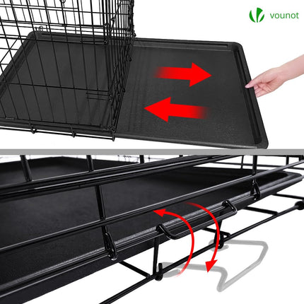 VOUNOT Hundekäfig Klappbar, Hundebox Auto Hundetransportkäfig mit Doppeltüren, 2 Transportgriffen & Bodenschale, L 92x58x64cm, Schwarz