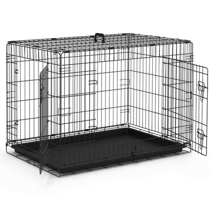 VOUNOT Hundekäfig Klappbar, Hundebox Auto Hundetransportkäfig mit Doppeltüren, 2 Transportgriffen & Bodenschale, L 92x58x64cm, Schwarz
