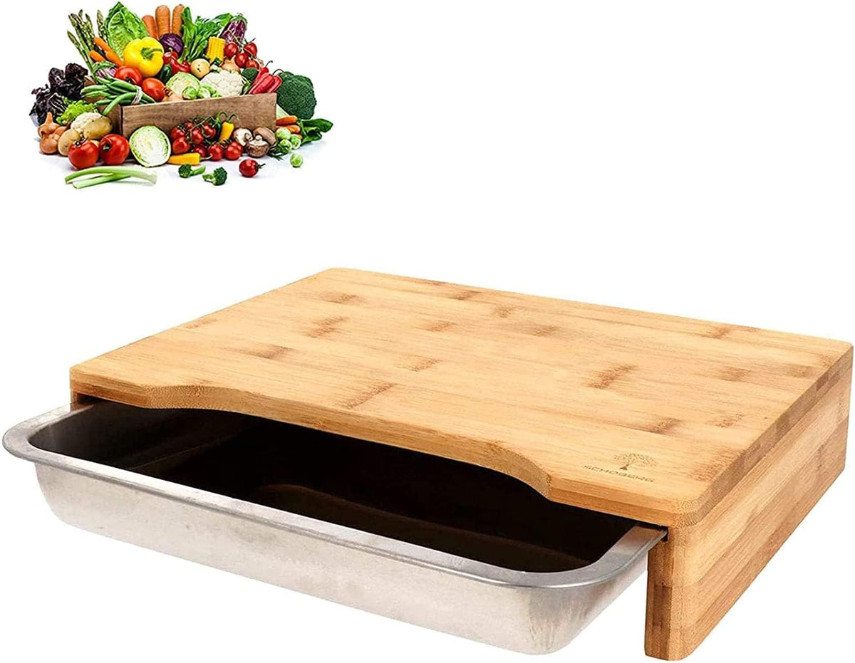 SCHOBERG Bamboo Cutting Board with Drop Handle, 47 x 32.5 x 7 cm