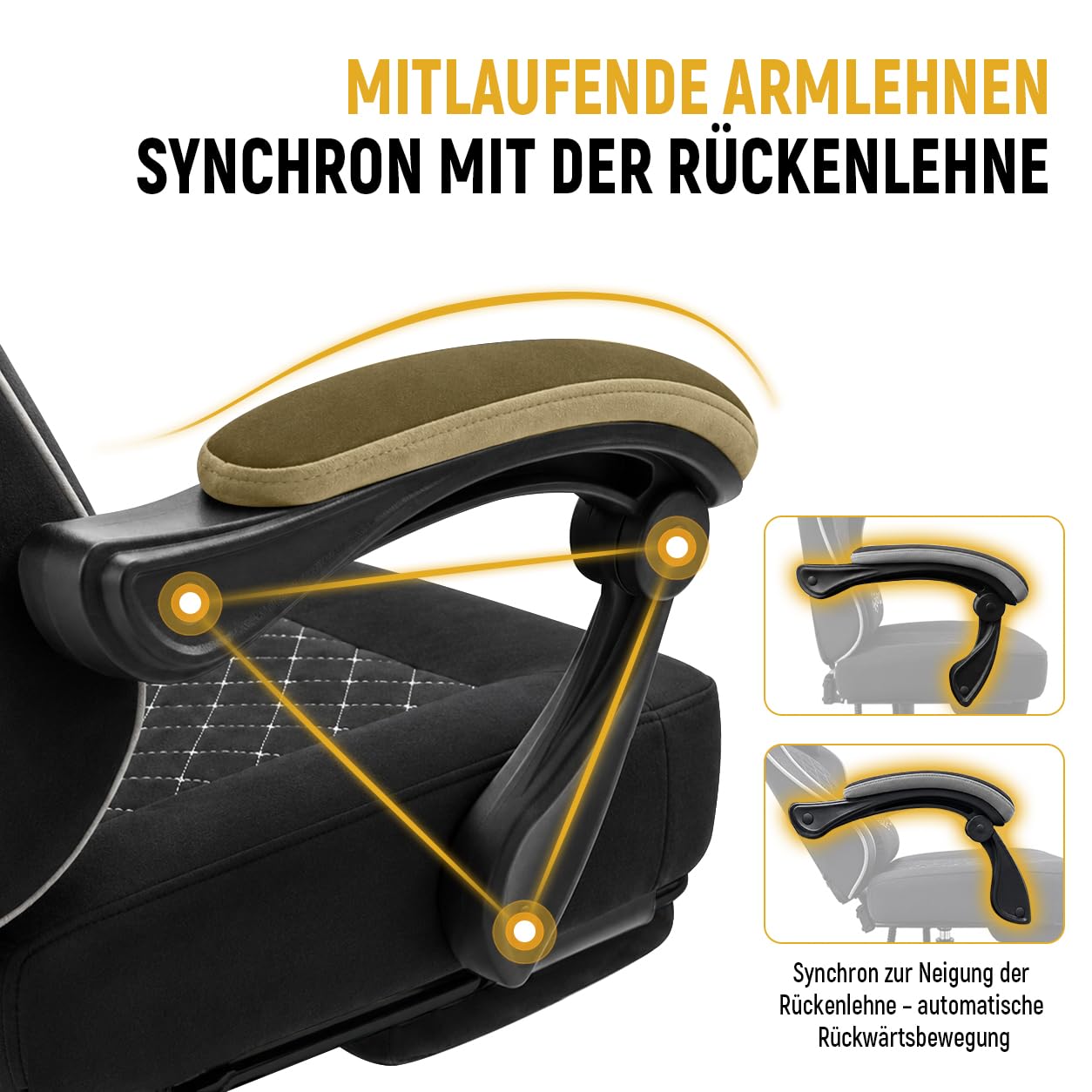 Shadcoler Ergonomic Gaming Chair with Footrest, Tech Fabric, Pocket Spring Cushion, Reclining Backrest, Black