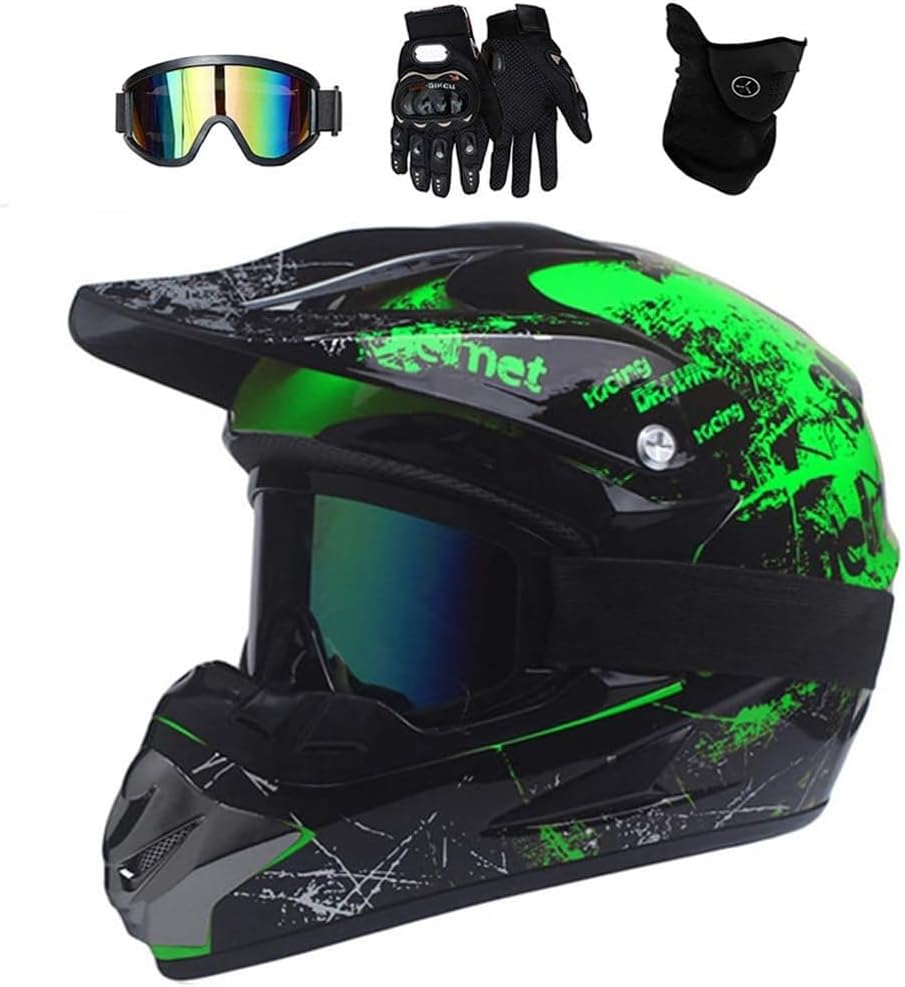Motorcycle Helmet, Motocross Helmet, Children's Helmet, Helmets Children's Cross Helmet, Road Helmet with Gloves, Mask, Goggles, ATV Helmet UIGJIOG