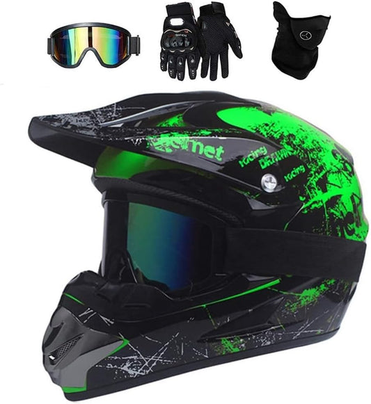 Motorcycle Helmet, Motocross Helmet, Children's Helmet, Helmets Children's Cross Helmet, Road Helmet with Gloves, Mask, Goggles, ATV Helmet - Carlat