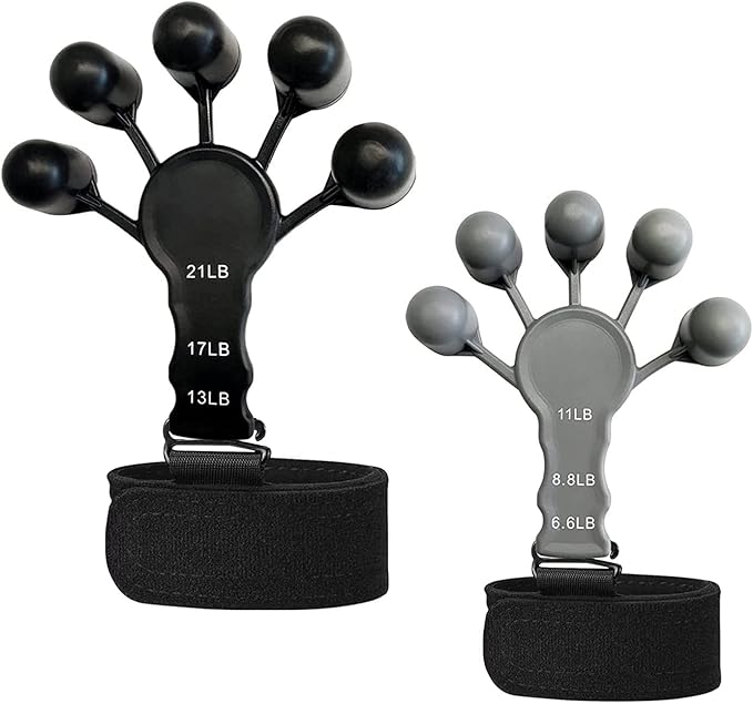 2 Finger Exerciser Set, Adjustable Silicone Hand Exerciser to Improve Finger Function and Movement, Increase Strength Training with 6 Resistance Levels