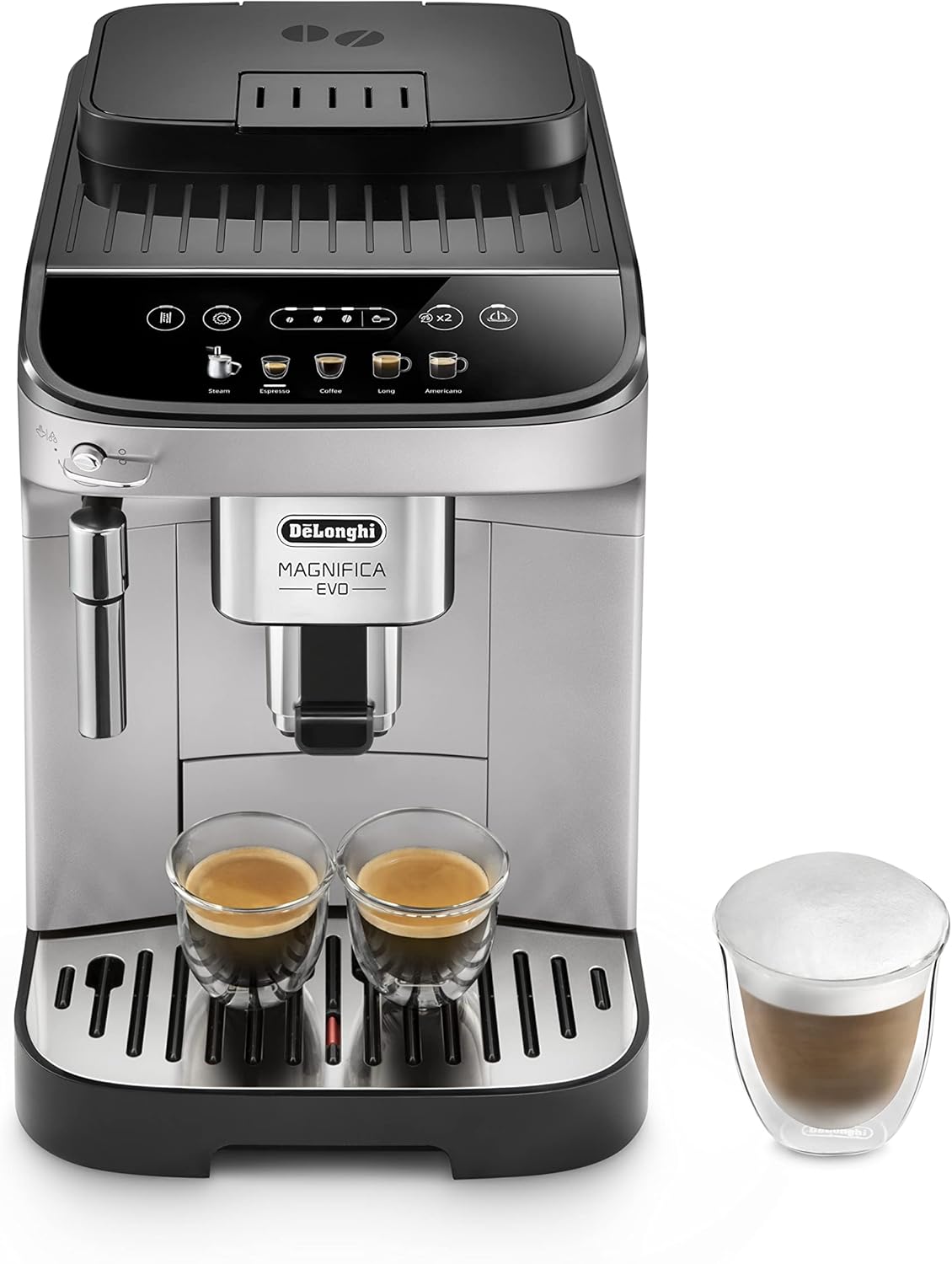 De'Longhi Magnifica S ECAM 22.110.B fully automatic coffee machine with milk frother for cappuccino, with espresso direct selection buttons and rotary control, 2-cup function, 1.8 liter water tank, black / silver Carlat