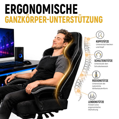 Shadcoler Ergonomic Gaming Chair with Footrest, Tech Fabric, Pocket Spring Cushion, Reclining Backrest, Black
