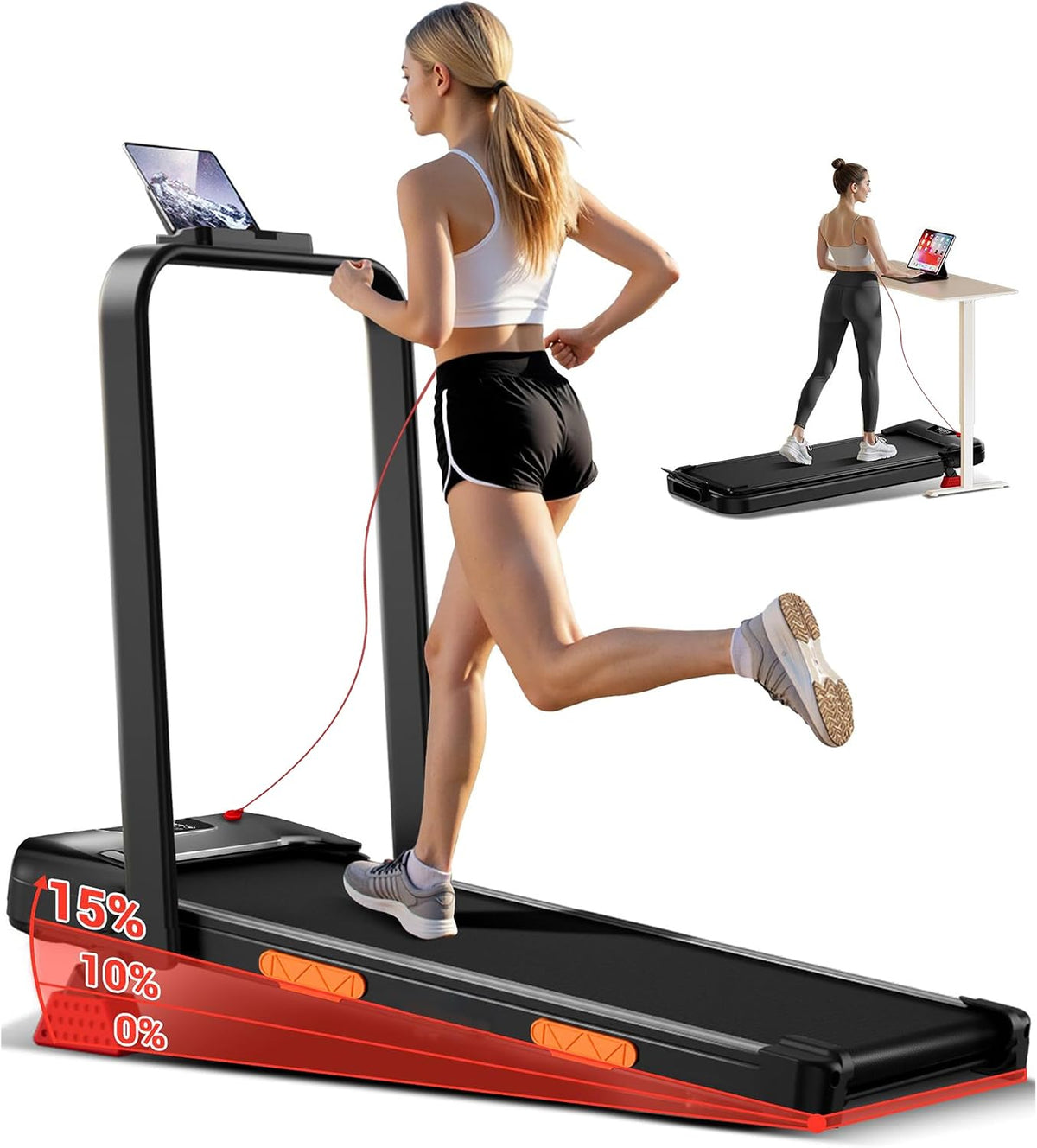 LONTEK Home Treadmill Folding Treadmill with Incline for Home 15% Compact Walking Pad with Incline Max Load 136 kg Remote Control