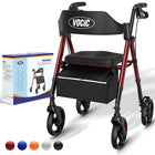 VOCIC Rollator Faltbar und Leicht mit Sit,Rollatoren Schmal für Wohnung,Rollatoren für Senioren Klappbar mit 20cm Reifen für All Gelände,Sitz und Griff Höhenverstellbar,5 Jahre Garantie| Dunkelrot