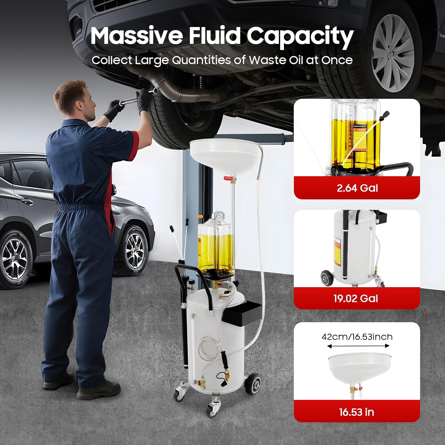 75L Oil Waste Oil Collector Container Suction Oil Change Mobile Waste Oil Collector Oil Catcher Oil Extractor Waste Oil Collection Device for Oil Change and Oil Removal - Carlat