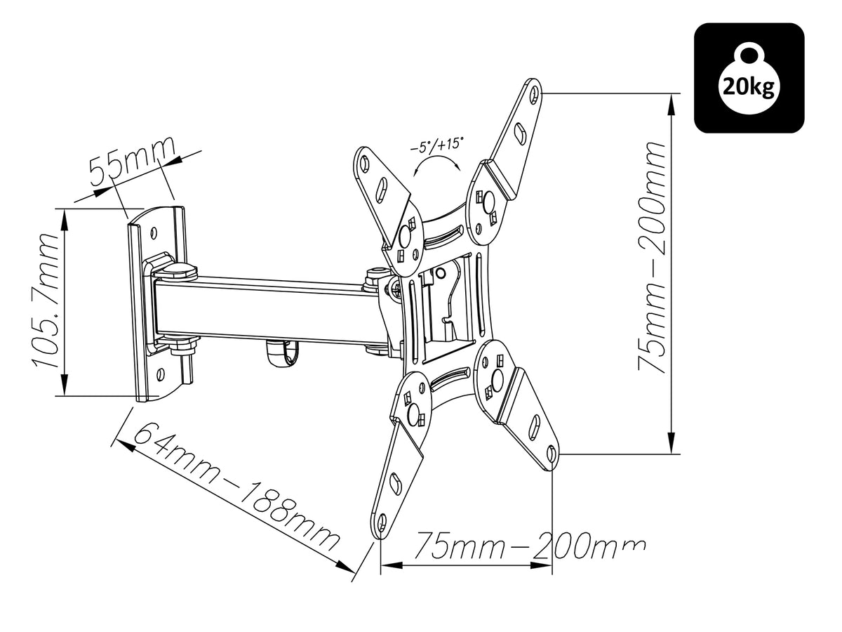 Blow 76-853# HQ LCD TV Mount, 13"-42", Type X, with Articulated Arm – image 8