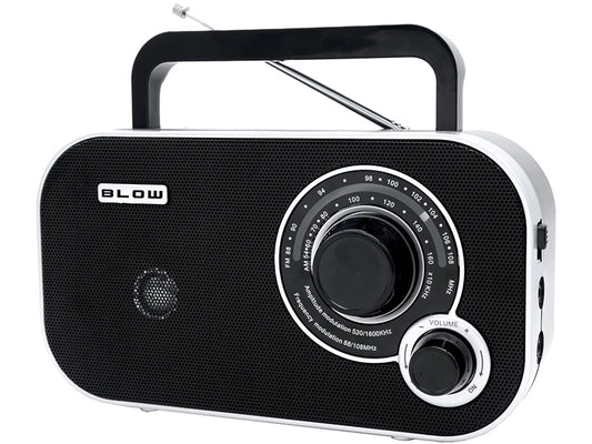 77-543# Blow RA12 Black and Silver Portable Analog AM/FM Radio - Carlat
