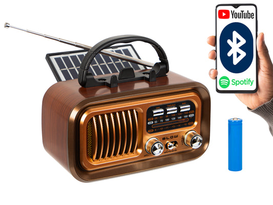 77-555# Portable Analog AM/FM Bluetooth Blow RA16 Solar-Powered Retro Radio - Carlat