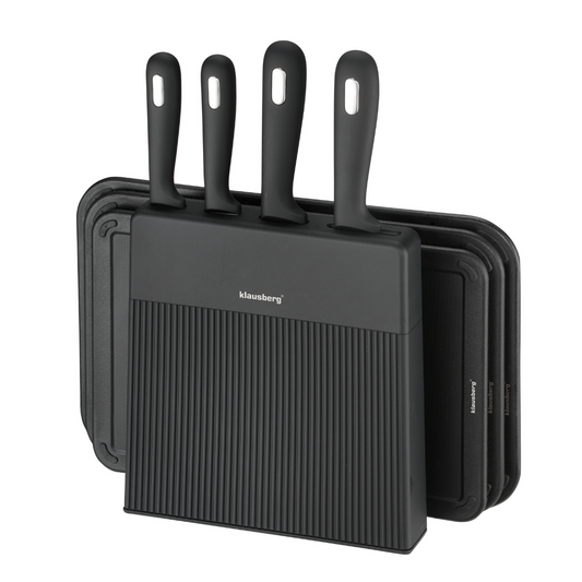 8-Piece Knife and Cutting Board Set with Organizer, Black, Stainless Steel, Klausberg, KB-7980 - Carlat