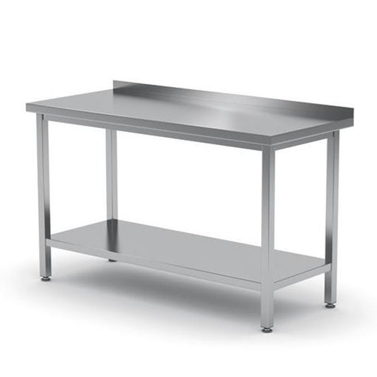 Worktop table for kitchen with steel wall with a front and shelf 180x60cm - Hendi 811504