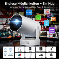 Mini Beamer, Philoent Smart Projektor 4K/1080P Unterstützt Neueste Apps WiFi 6 Bluetooth 5.4 Auto Screen Trapezkorrektur Niedriges Rauschen, Ultrakurzdistanzbeamer bietet großes Bild im kleinen Raum Philoent