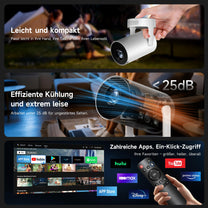 Mini Beamer, Philoent Smart Projektor 4K/1080P Unterstützt Neueste Apps WiFi 6 Bluetooth 5.4 Auto Screen Trapezkorrektur Niedriges Rauschen, Ultrakurzdistanzbeamer bietet großes Bild im kleinen Raum Philoent
