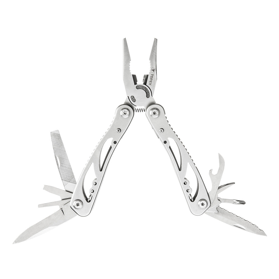 TOPEX Multi-tools and key rings (multitools) – Multifunction tool, silver, 9-piece set
