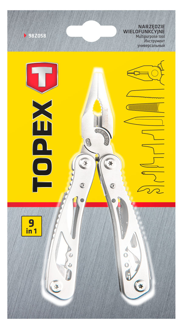 TOPEX Multi-tools and key rings (multitools) – Multifunction tool, silver, 9-piece set – image 3
