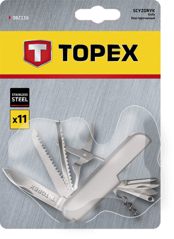 TOPEX Survival (gloves, fire starters, belts – 11-blade pocket knife, stainless steel – image 2