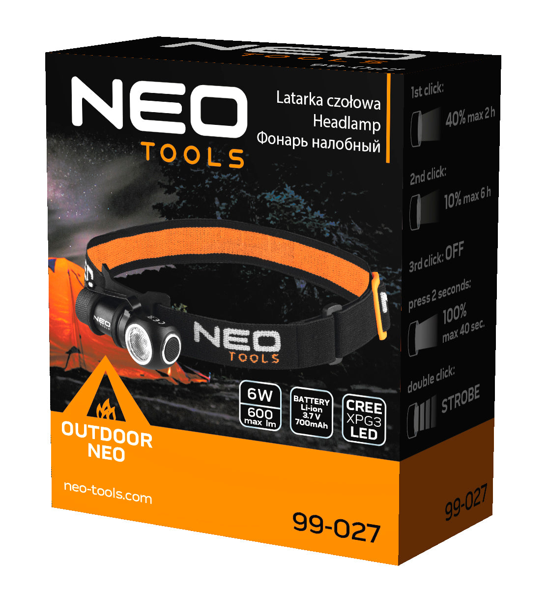 NEO TOOLS Rechargeable Headlamp, 600 lm, USB Magnetic Charging, CREE XPG3 LED – image 9