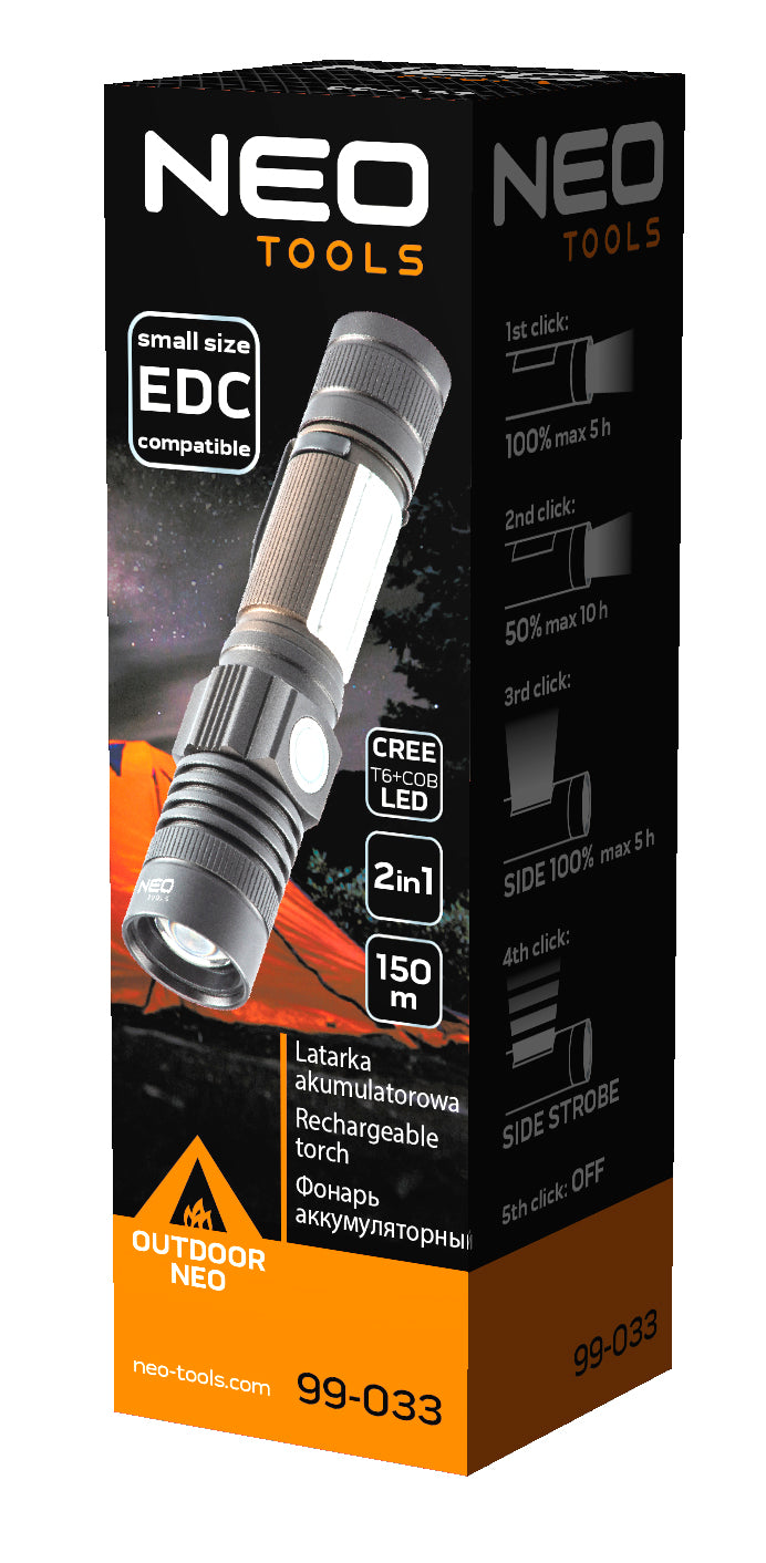 NEO TOOLS USB rechargeable flashlight 800 lm 2 in 1 CREE T6 LED – image 4