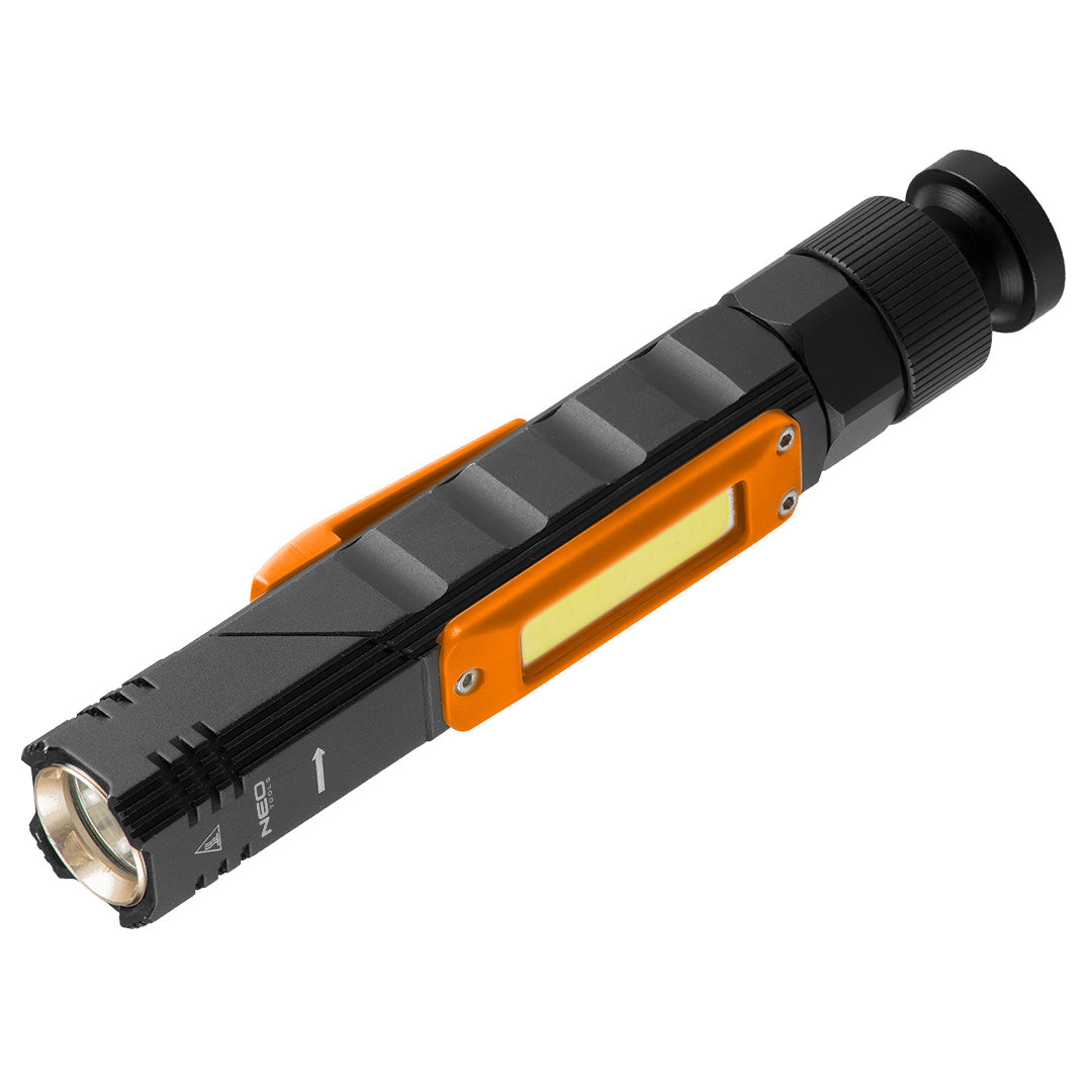 NEO TOOLS USB Rechargeable Flashlight, 300 lm, 2-in-1 CREE XPE + COB LED
