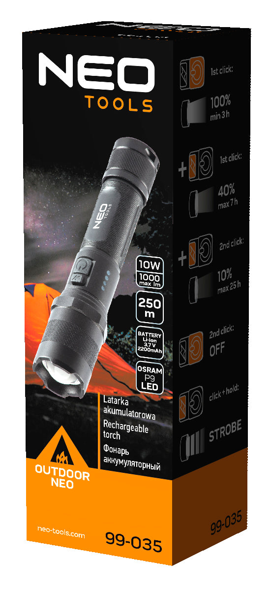 NEO TOOLS Flashlights, hand – OSRAM P9 LED rechargeable USB flashlight 1000 lm – image 3