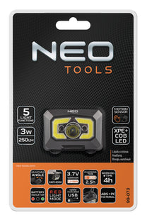 NEO TOOLS USB rechargeable headlamp 250 lm COB LED + motion sensor – image 13