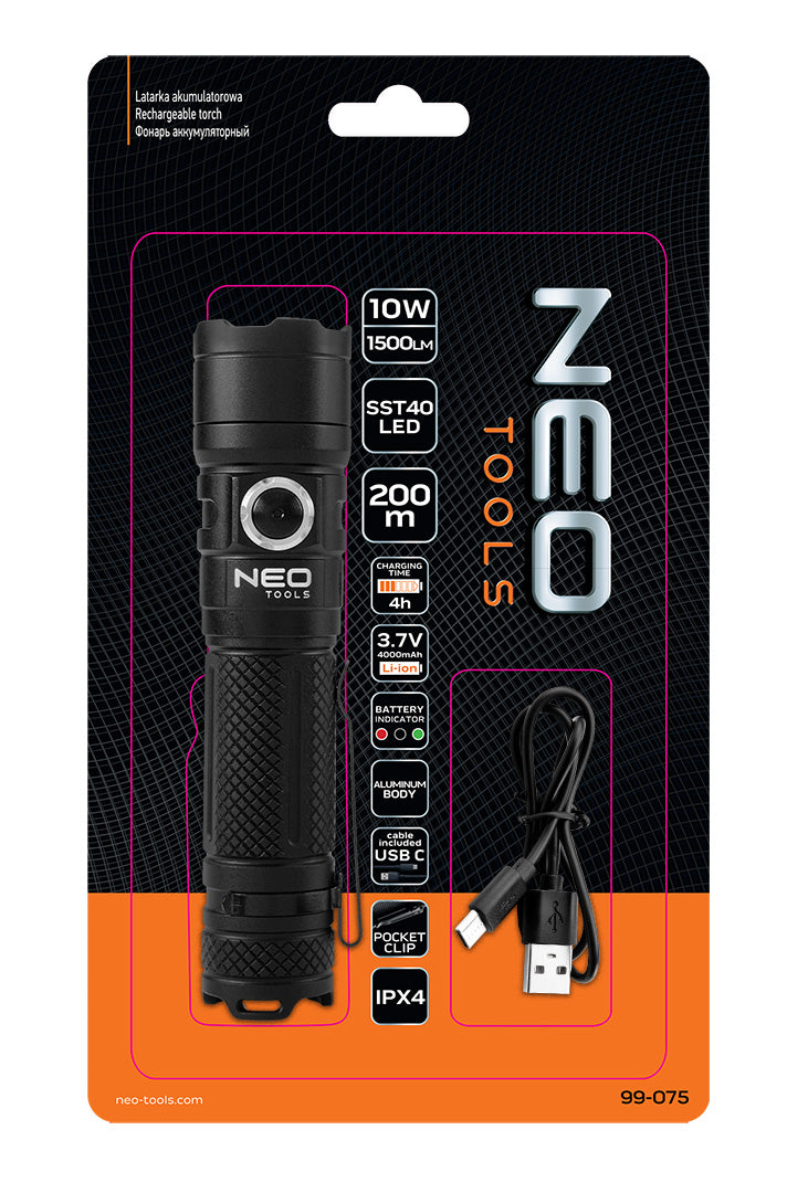 NEO TOOLS Flashlights, hand lamps – USB-C Rechargeable Flashlight, 1500 lm, SST40 LED – image 7