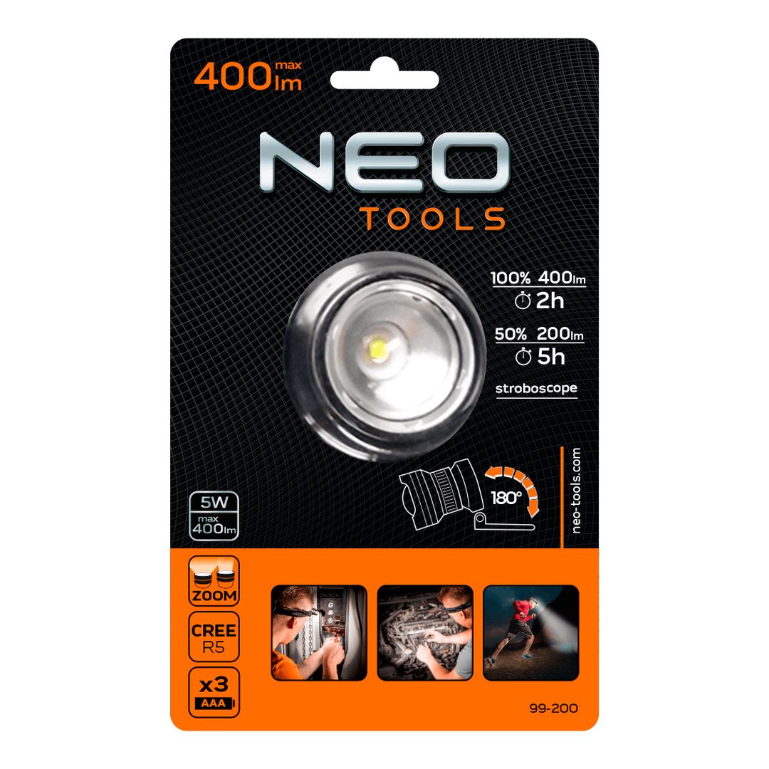 NEO TOOLS 400 lm Battery-Powered Headlamp, Zoom, CREE R5, 3 x AAA – image 6