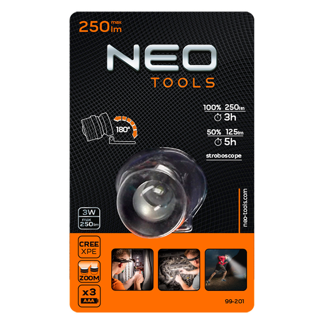 NEO TOOLS 250 lm Battery-Powered Headlamp, Zoom, CREE XPE, 3 x AAA – image 8